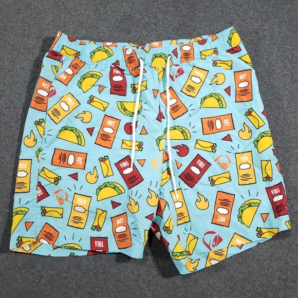 Taco Bell Other - Taco Bell Hot Sauce Collection Swim Trunk Mens Small Blue Hot Fire Mild Novelty
